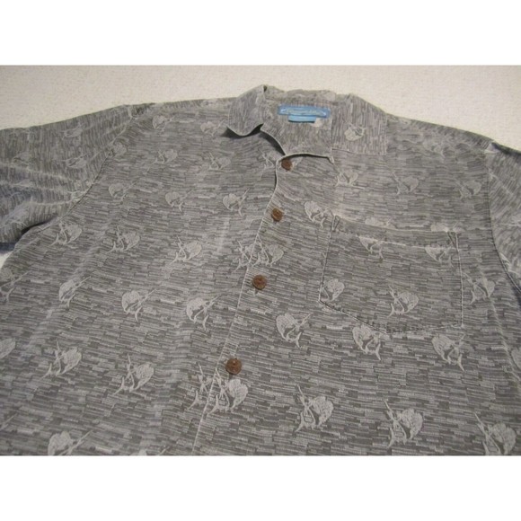 Bermuda Bay Shirt Adult XL Gray Hawaiian Summer Relax Vacation Mens Button Up - Picture 2 of 8